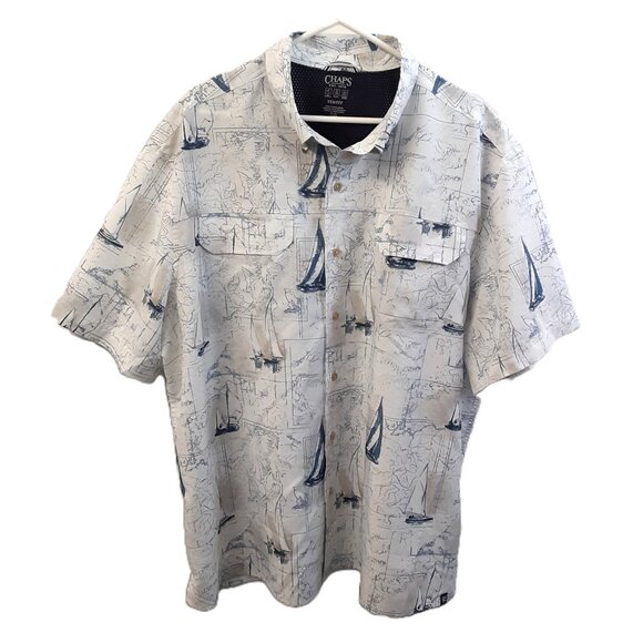 Chaps Men's Button-Down Size 2XB/2TF Vintage 70's Sail Boats Pocket Nautical - Picture 1 of 10